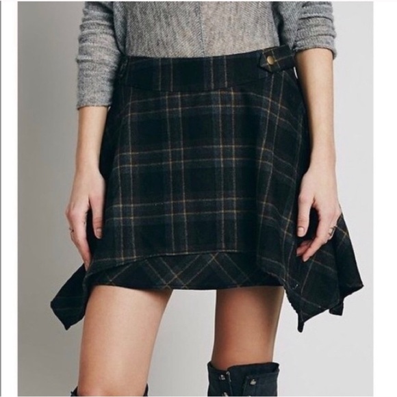 Free People Plaid Asymmetrical Mini Skirt Sz 0 - Picture 3 of 9